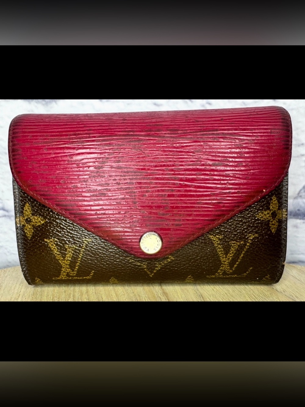 Louis Vuitton Red and Brown Monogram Snap Wallet